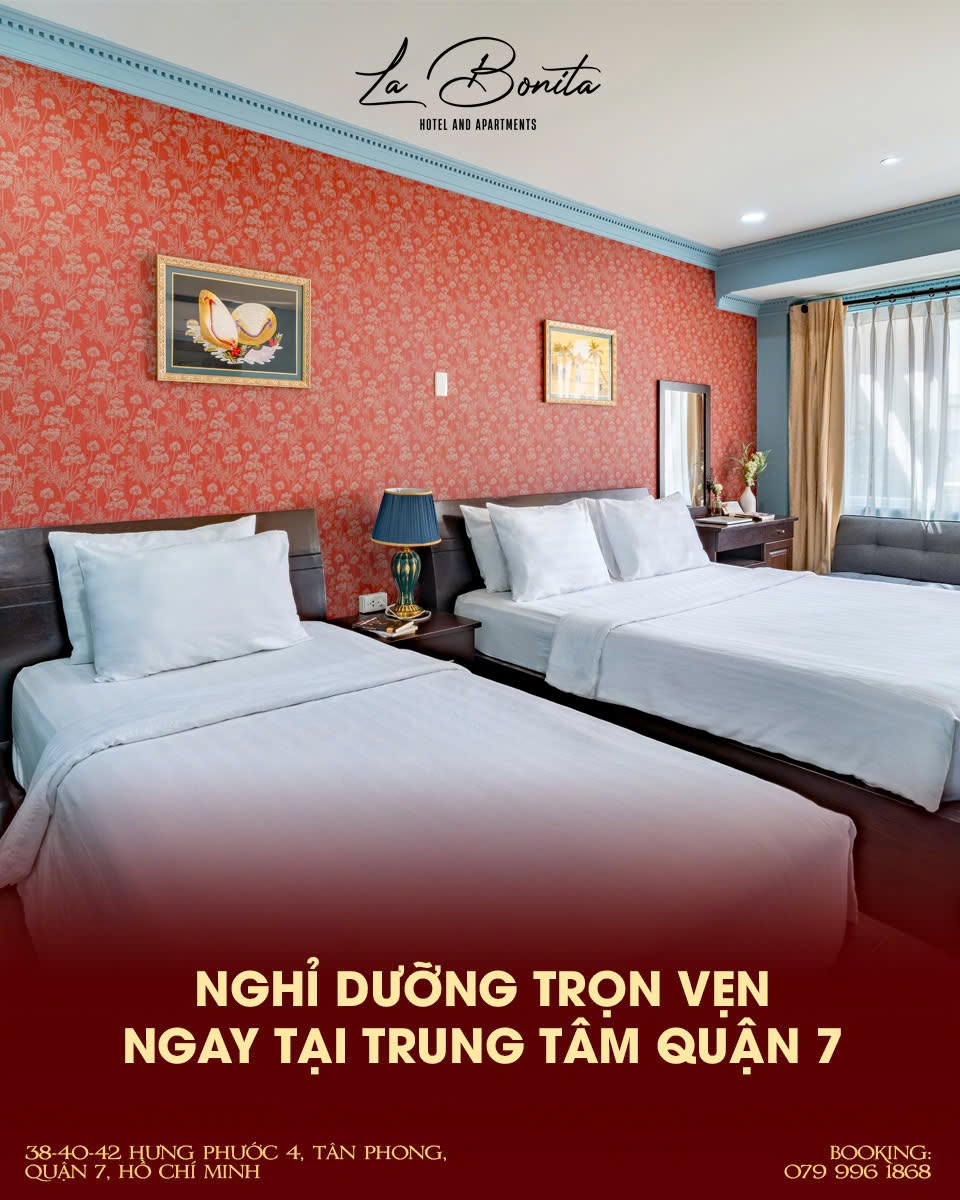 Không gian phòng nghỉ hiện đại và ấm cúng tại La Bonita Hotel & Apartments.