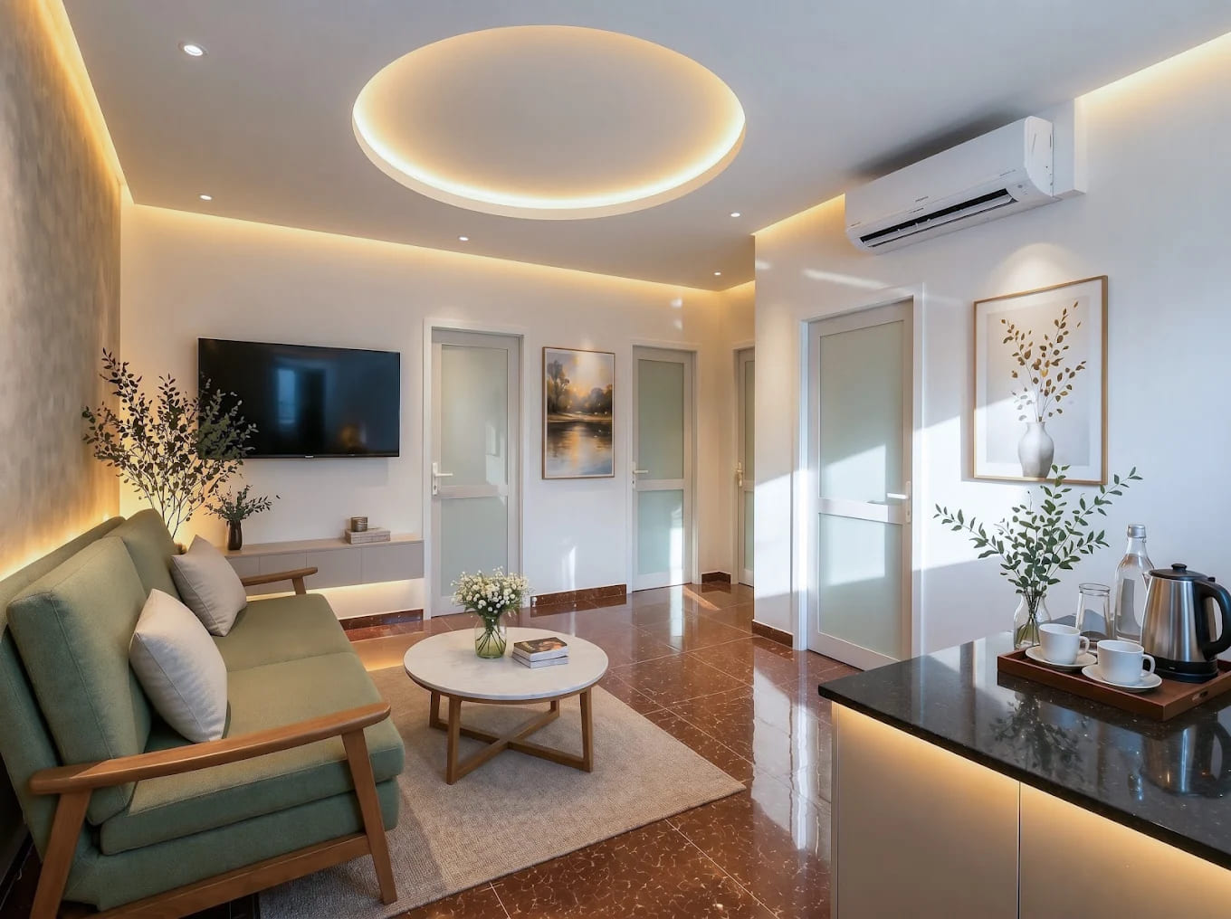 Phòng sinh hoạt chung hiện đại và sạch sẽ tại SOLÉA